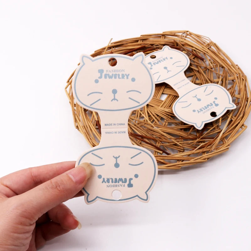 100pcs Beige Paper Necklace Card 6x11cm Cat Head Jewelry Bracelet Packaging