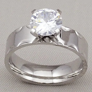 Stainless Steel Wedding Rings for Women Men Silver Bright Stone Rings Jewelry