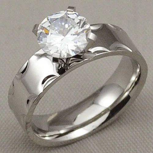 Stainless Steel Wedding Rings for Women Men Silver Bright Stone Rings Jewelry