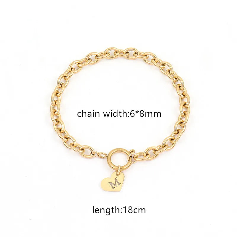 Initial Letter Bracelet Women Stainless Steel Chain Bracelet Gift