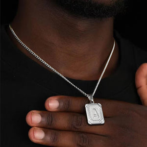 Initial Letter Pendant Necklace Men Stainless Steel Chain Necklace Gift