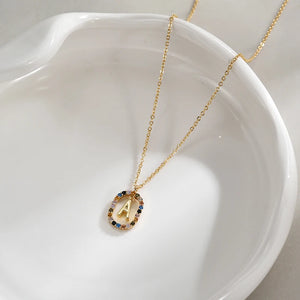 Colorful Zirconia Letter Necklace 925 Sterling Silver Pendant