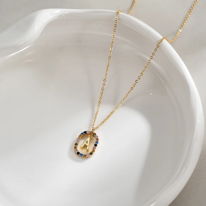 Colorful Zirconia Letter Necklace 925 Sterling Silver Pendant