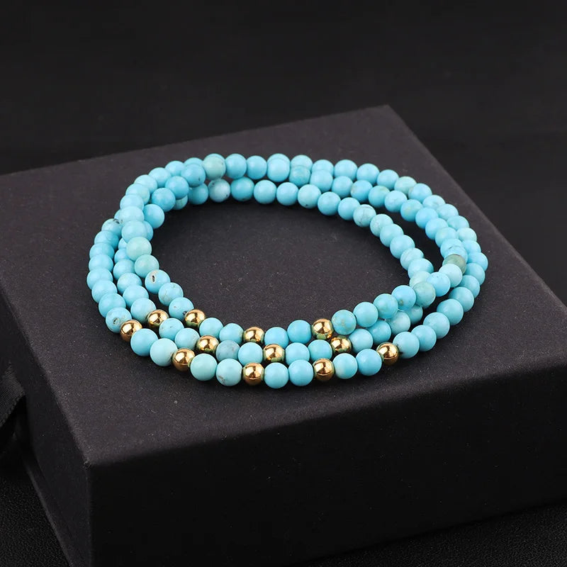 4mm Turquoise Beaded Bracelet with CZ Pave Ball Charm
