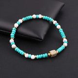 4mm Turquoise Beaded Bracelet with CZ Pave Ball Charm