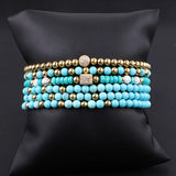 4mm Turquoise Beaded Bracelet with CZ Pave Ball Charm