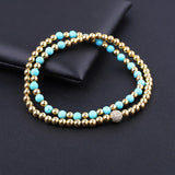 4mm Turquoise Beaded Bracelet with CZ Pave Ball Charm