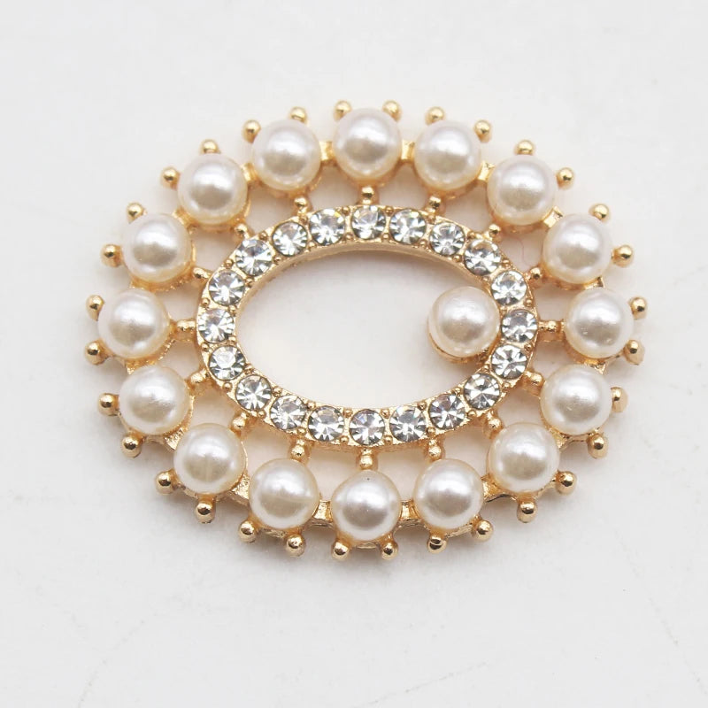 5Pcs 25*30mm Oval Hollow Rhinestone Pearl DIY Wedding Jewelry