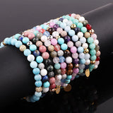 6mm Natural Stone Beaded CZ Pave Ball Charm Bracelet
