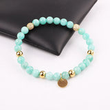 6mm Natural Stone Beaded CZ Pave Ball Charm Bracelet