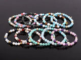 6mm Natural Stone Beaded CZ Pave Ball Charm Bracelet