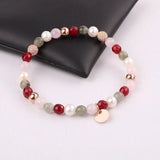 6mm Natural Stone Beaded CZ Pave Ball Charm Bracelet