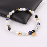 6mm Natural Stone Beaded CZ Pave Ball Charm Bracelet
