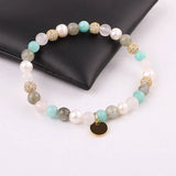 6mm Natural Stone Beaded CZ Pave Ball Charm Bracelet