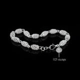 925 Sterling Silver Hollow Oval Charm Bracelet Bohemia Ethnic Style