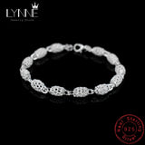 925 Sterling Silver Hollow Oval Charm Bracelet Bohemia Ethnic Style
