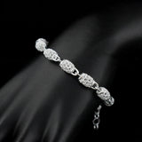 925 Sterling Silver Hollow Oval Charm Bracelet Bohemia Ethnic Style