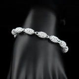 925 Sterling Silver Hollow Oval Charm Bracelet Bohemia Ethnic Style