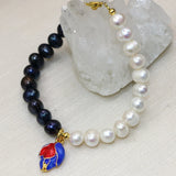 8-9mm Natural Pearl Beads Bracelet for Women Flower Cloisonne Diy Jewelry