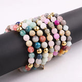 8mm Natural Stone Beaded Bracelet with CZ Pave Ball Charm