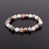 8mm Natural Stone Beaded Bracelet with CZ Pave Ball Charm