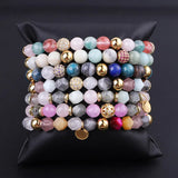 8mm Natural Stone Beaded Bracelet with CZ Pave Ball Charm