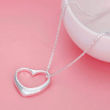 925 Silver Heart Chain Pendant Necklaces For Women Girls Jewelry Gift