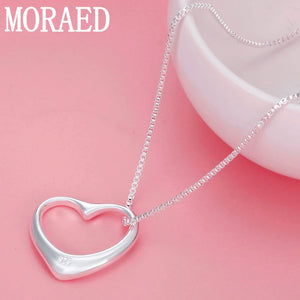 925 Silver Heart Chain Pendant Necklaces For Women Girls Jewelry Gift