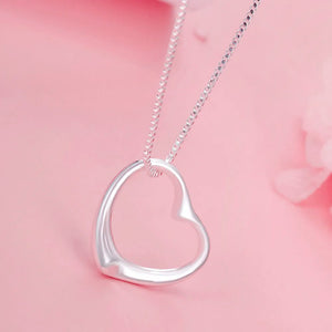 925 Silver Heart Chain Pendant Necklaces For Women Girls Jewelry Gift