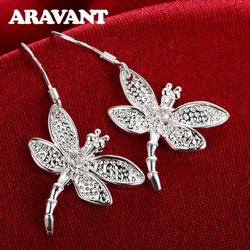 925 Silver Dragonfly Drop Earrings Women Jewelry