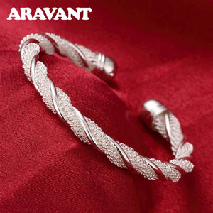 925 Silver Twist Bangles Open Cuff Bracelets For Women