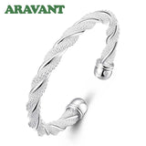 925 Silver Twist Bangles Open Cuff Bracelets For Women