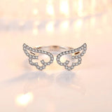 925 Silver Angel Wing Open Ring CZ Women Jewelry Gift