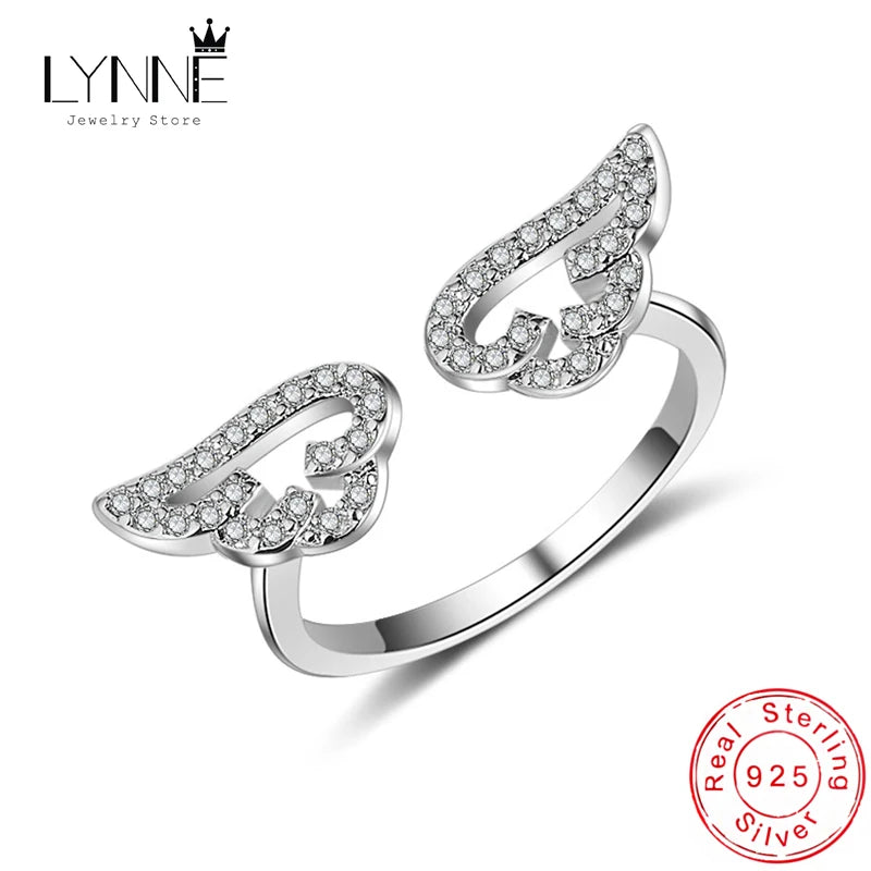 925 Silver Angel Wing Open Ring CZ Women Jewelry Gift