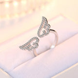 925 Silver Angel Wing Open Ring CZ Women Jewelry Gift