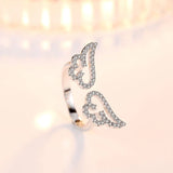 925 Silver Angel Wing Open Ring CZ Women Jewelry Gift