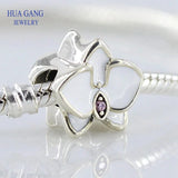 925 Sterling Silver Orchid Charm Bracelet Women Jewelry