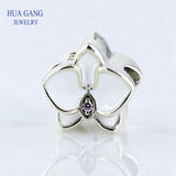 925 Sterling Silver Orchid Charm Bracelet Women Jewelry