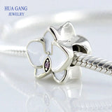 925 Sterling Silver Orchid Charm Bracelet Women Jewelry