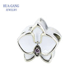925 Sterling Silver Orchid Charm Bracelet Women Jewelry