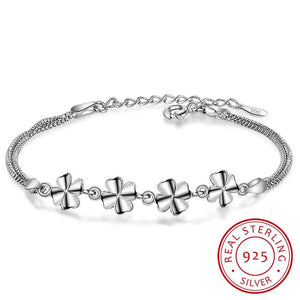 925 Silver Bracelet Crystal Love Heart Clover Bangles