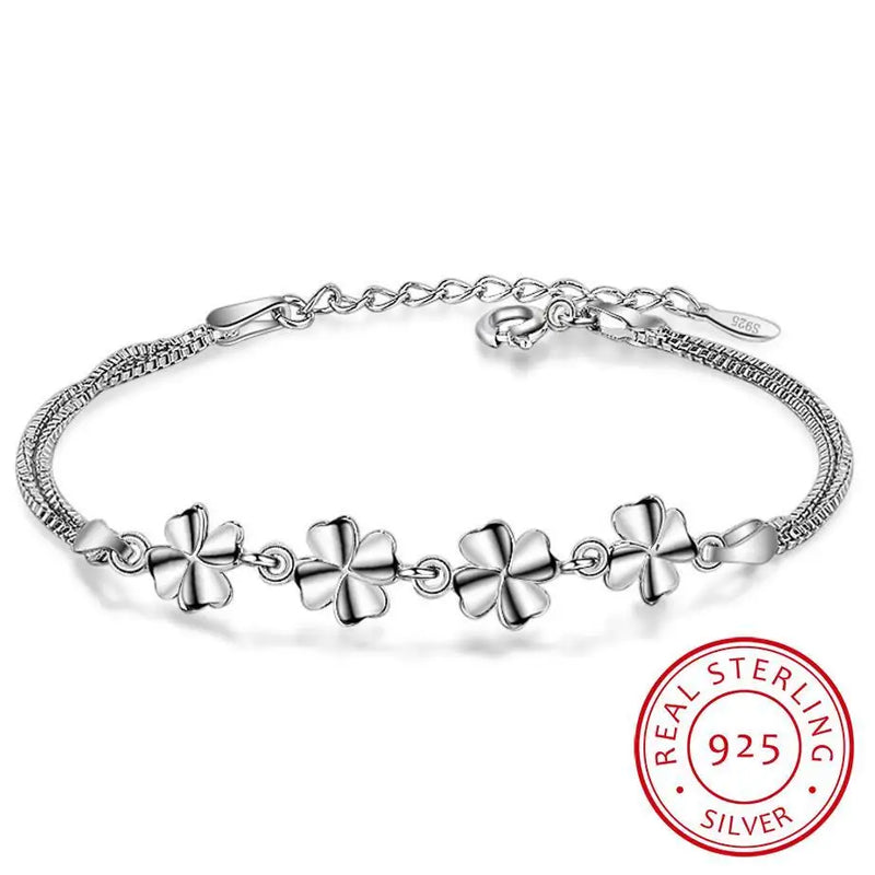 925 Silver Bracelet Crystal Love Heart Clover Bangles