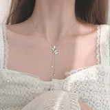 925 Silver Double Butterfly Zircon Pendant Collarbone Necklace