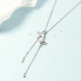 925 Silver Double Butterfly Zircon Pendant Collarbone Necklace