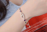 925 Silver Double Heart Purple Zircon Bracelet Women Crystal Fine Jewelry