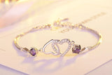 925 Silver Double Heart Purple Zircon Bracelet Women Crystal Fine Jewelry