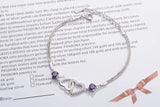 925 Silver Double Heart Purple Zircon Bracelet Crystal Jewelry