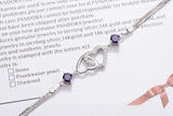 925 Silver Double Heart Purple Zircon Bracelet Crystal Jewelry