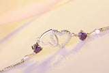 925 Silver Double Heart Purple Zircon Bracelet Crystal Jewelry