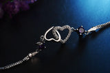 925 Silver Double Heart Purple Zircon Bracelet Crystal Jewelry